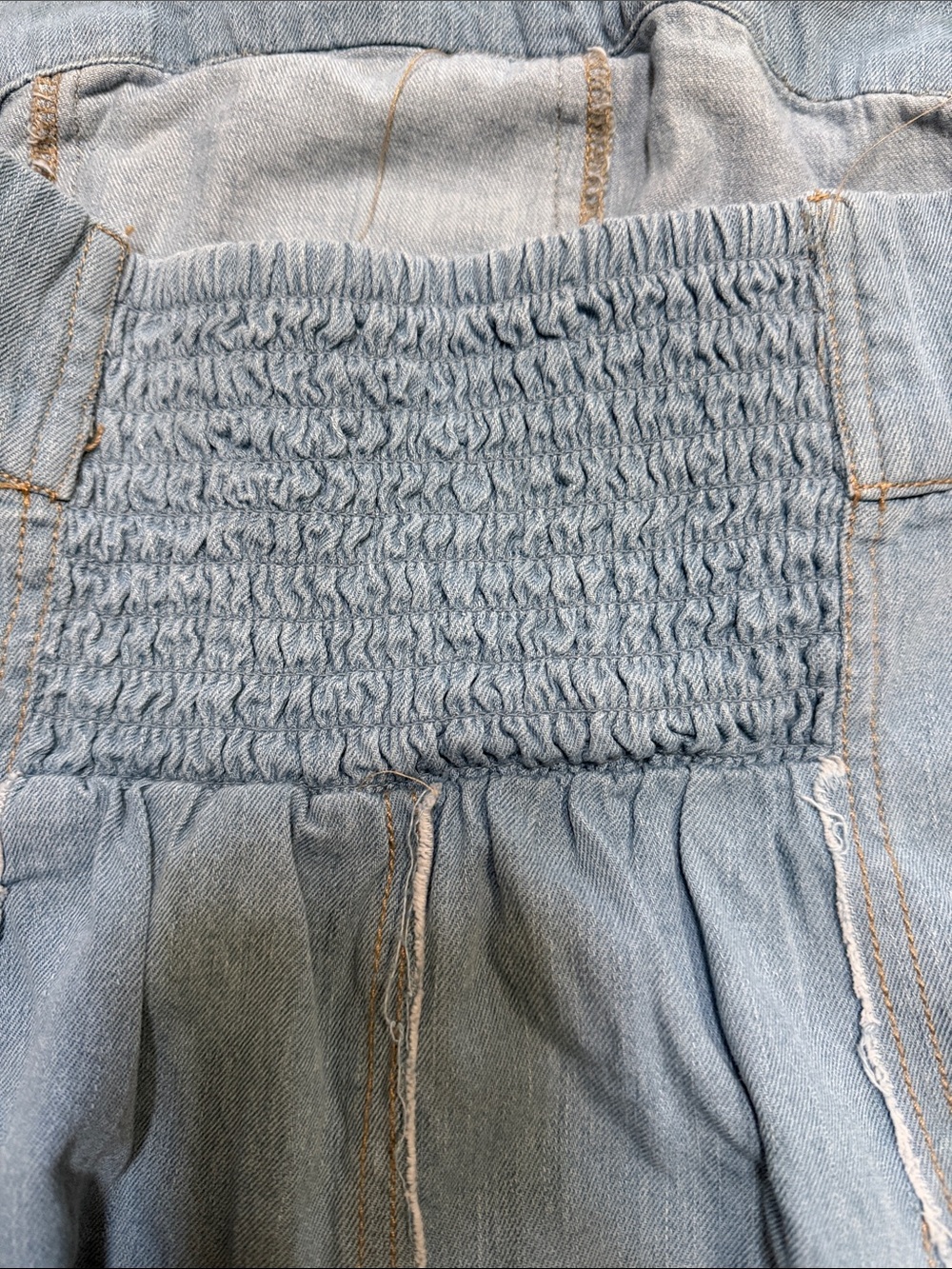 Pilcro Light Blue Distressed Denim Strapless Flare Dress - Picture 5 of 8